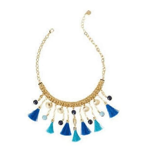 Lilly Pulitzer Seaside Tassel Bib 
Statement Necklace Capri Teal $88 New - Picture 2 of 12